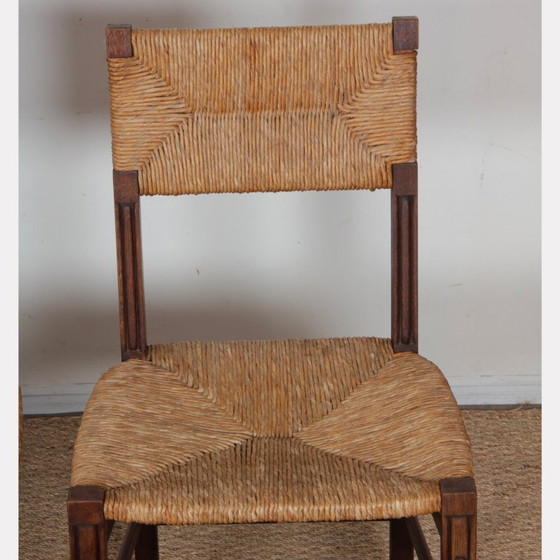 Image 1 of Set of 6 oak straw-seated chairs, French work, 1950
