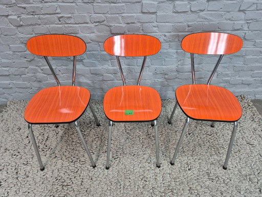 Set di 3 Sedie da Cucina Design Vintage di Brabantia, Formica Arancione Striata, Paesi Bassi, anni '60 – eetkamerstoelen