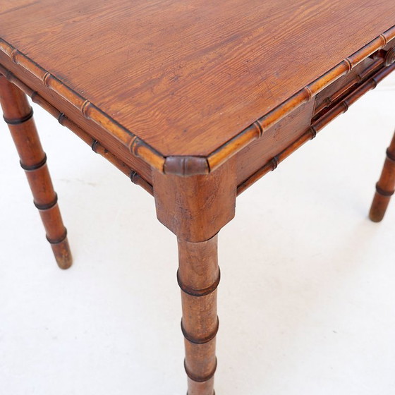 Image 1 of French desk in pine with a bamboo-like finish - Early 20th century