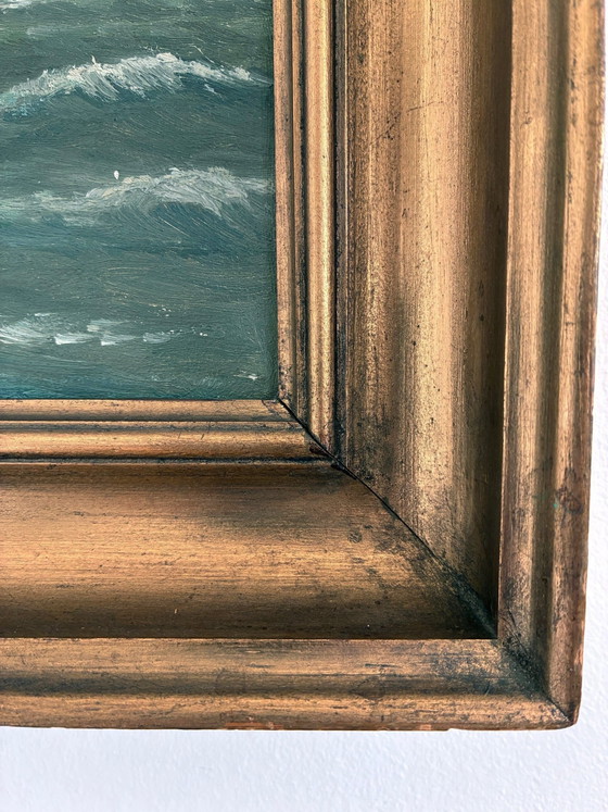 Image 1 of Peinture à l'huile originale vintage représentant une marine, signée, paysage côtier