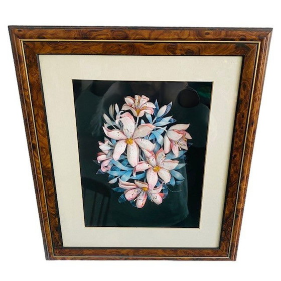 Image 1 of Scultura di carta 3D vintage incorniciata con fiori