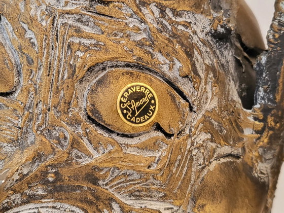 Image 1 of PAIR OF VINTAGE 1960S VASES, CERAVERRE, GILDED MOIRED CERAMIC, 1960S