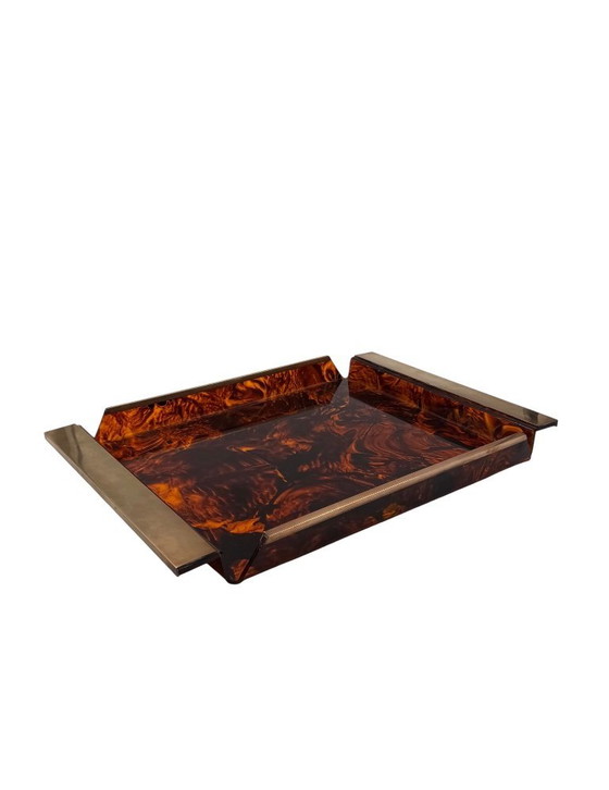 Image 1 of Hollywood regency brass and tortoiseshell lucite tray, Italy 1970s
