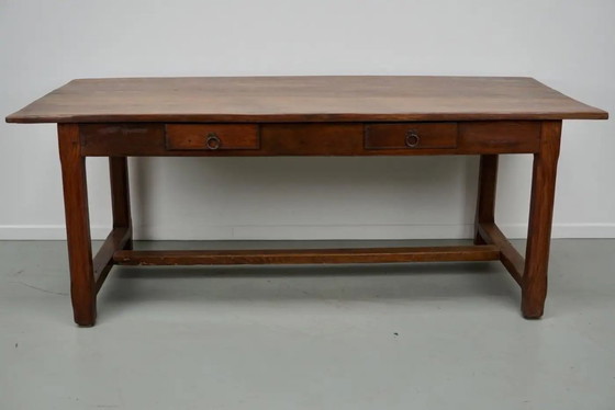 Image 1 of Early 20th-century French rustic country dining table made of oak and elm