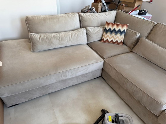 Image 1 of Canapé d'angle luxueux en velours 260 x 340 cm – Kaki – Comme neuf