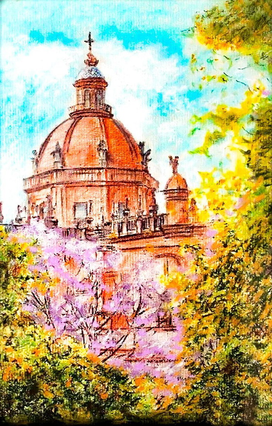 Image 1 of Original pastel drawing of Jerez Cathedral. Drawing. Painting of Jerez. Picture of Jerez. Drawing of Jerez Cathedral.