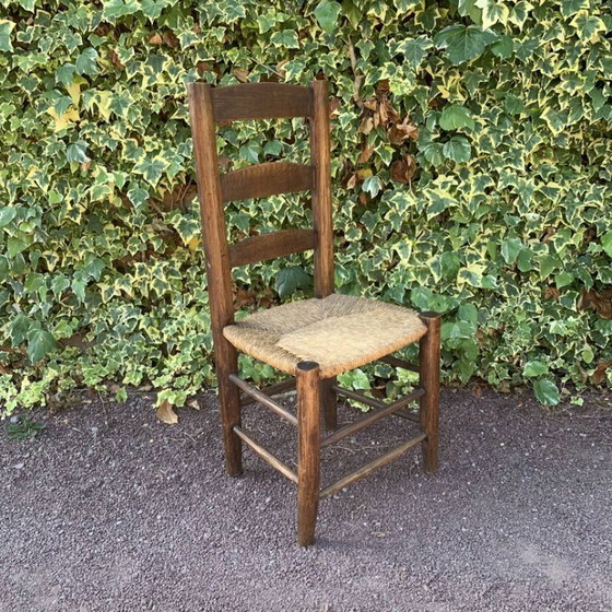 Image 1 of Ensemble de 4 chaises paillées artisanales en chêne massif