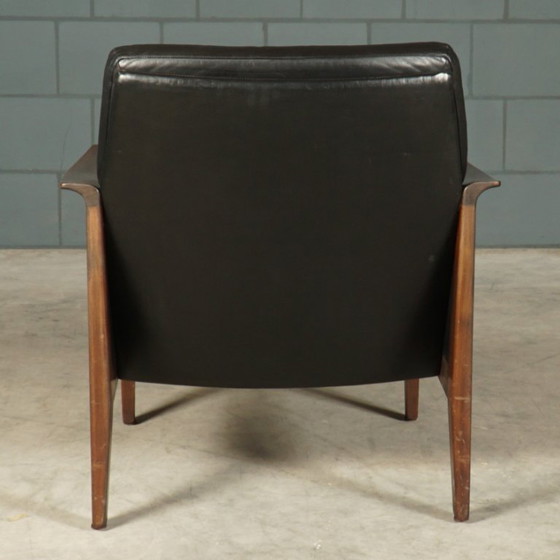Image 1 of Vintage zwart lederen fauteuil – jaren 60