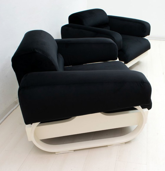 Image 1 of Paire de fauteuils en velours italiens modernes du milieu du siècle, années 1960