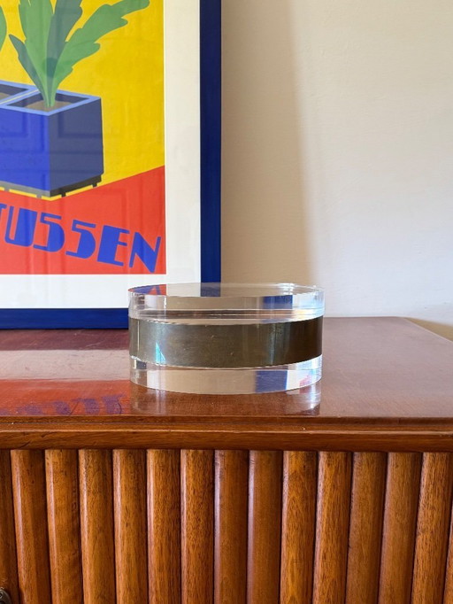 Modernist lucite and silver-plate oval jewelry box, Italy 1970s