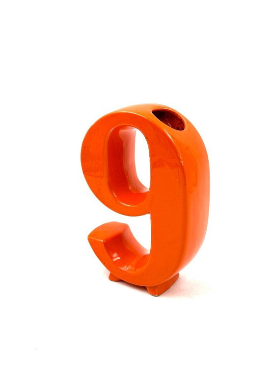 Image 1 of Vaso solifleur in ceramica a forma di numero 9 dell'era spaziale, Marcel Radureau 1970 ca.