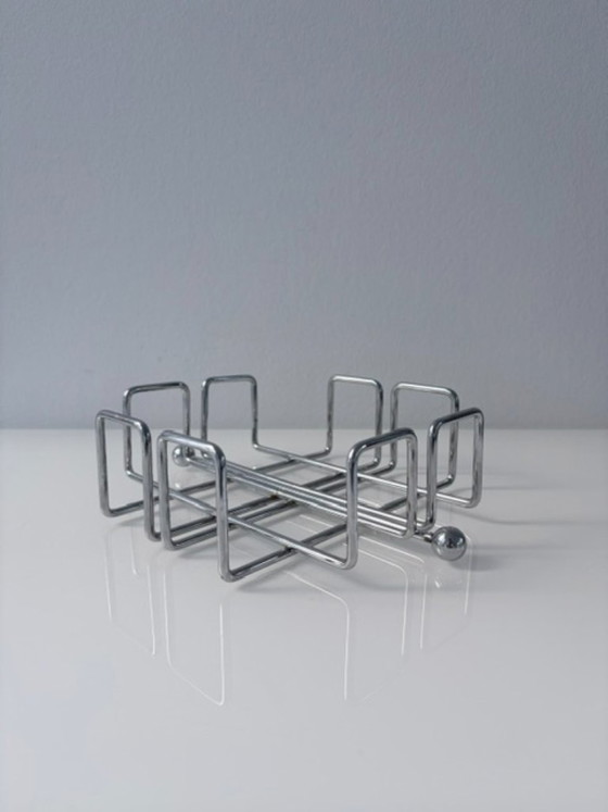 Vintage chromen servettenhouder, geometrisch design, Tafelaccessoires, Metaal, Chroom, Zilver, Modern (foto 5 van 9)