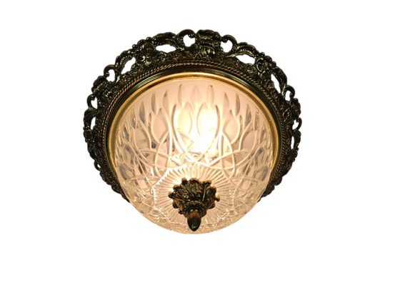 Image 1 of Massif - style Hollywood Regency - laiton - verre - 3e quart 20e siècle