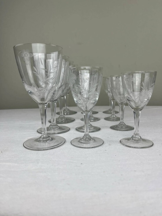 Set antiker gravierter Gläser – Gläser & Karaffe, Crystal, Glass (photo 9 of 9)