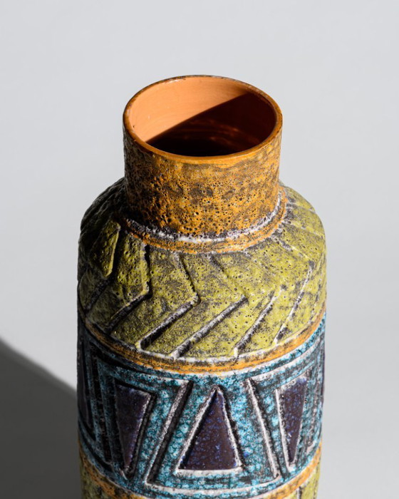 Image 1 of Alla Moda Fratelli Fanciullacci Attributed Geometric Floor Vase Lava Glaze Italy