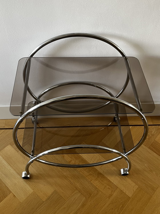 Carrello di servizio/bar vintage IKEA Design - Anni '70, cromo e vetro fumé – Carrelli bar, Glass, Chrome (photo 6 of 7)