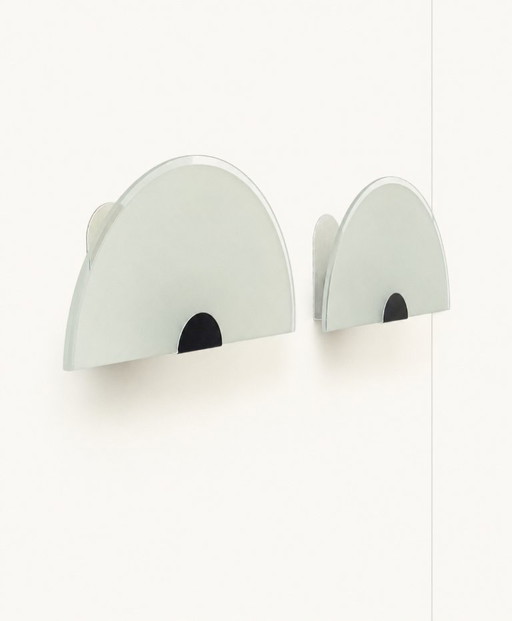 Pair of vintage wall sconces, matte black metal and frosted glass, France 70