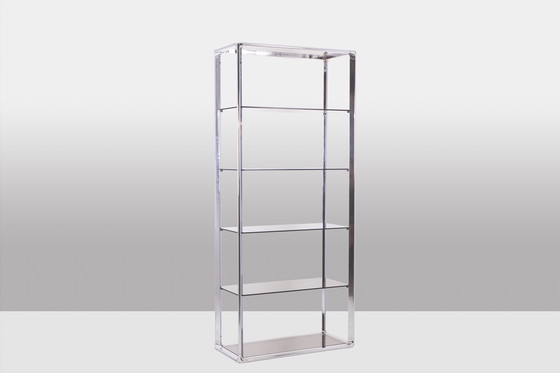 Image 1 of Pair of Shelves with 6 Shelves, Chromed Metal Frame, 1970s