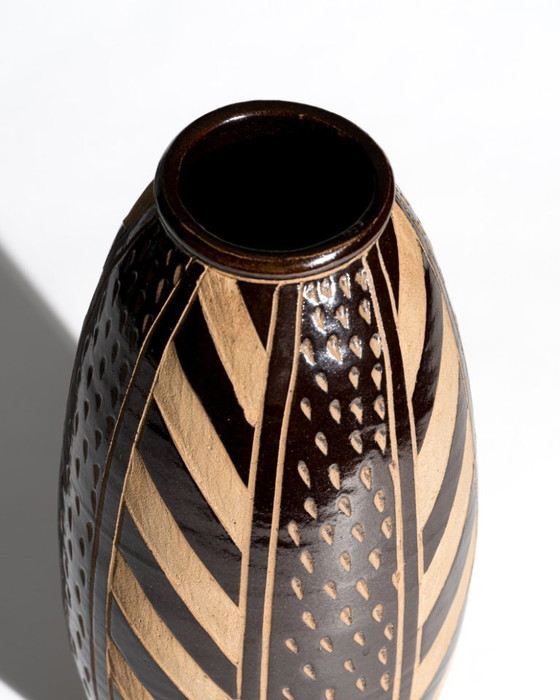 Image 1 of XL Keramische vloervaas met sgraffito-reliëf – Anton Piesche & Reif, model 51B/40, Oost-Duitsland, jaren 60, DDR