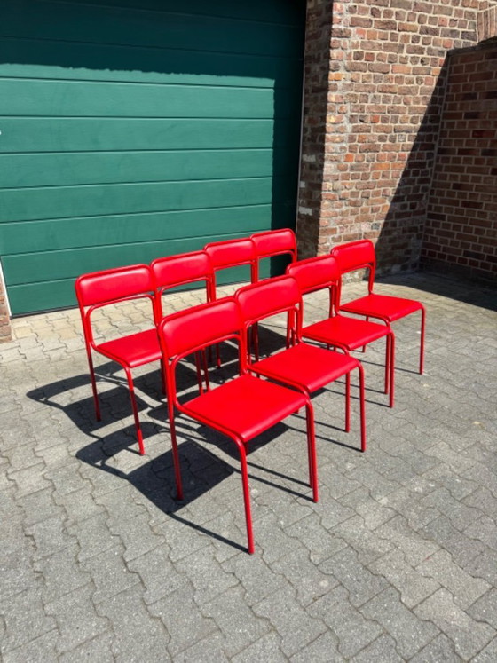 Image 1 of 8 x Vintage Bauhaus Design Chairs Retro Red