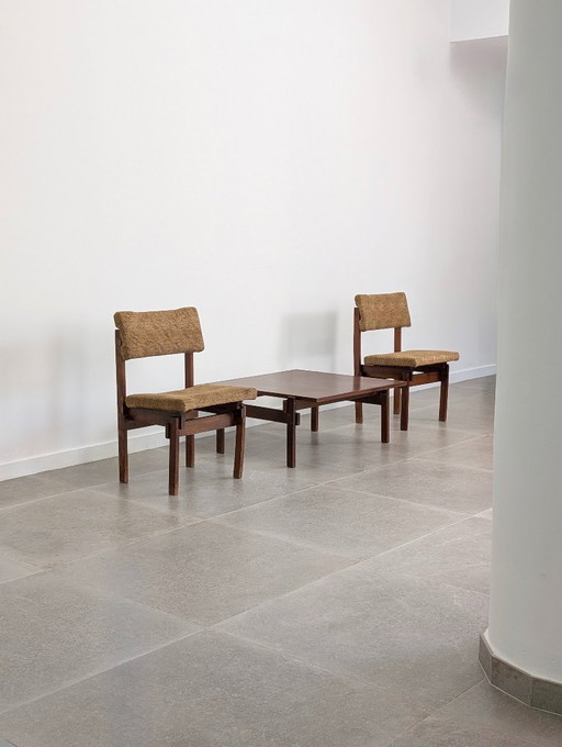 Paar Stühle im Rietveld-Stil mit verstellbarer Sitzfläche und Rückenlehne, 1950er Jahre