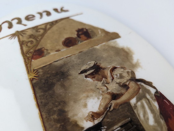 Image 1 of Luis Taberner olie op porseleinen menuplaquette Madrid 1896