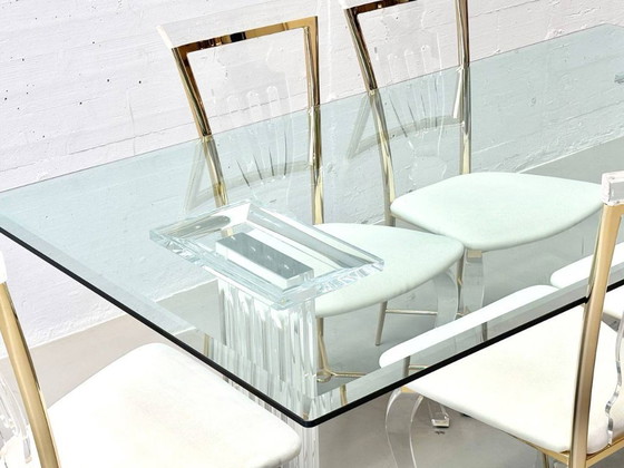 Image 1 of Glass table with acrylic glass column legs by FABIANART from Rome, Italy, 1980s
