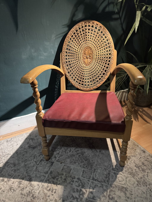 Silla vintage de mimbre de ratán y madera lacada transparente