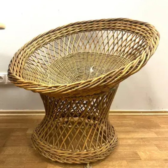 Image 1 of Mid-Century Retro Vintage Rattan Armchairs & Table Set, 1960s