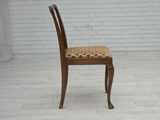 Image 1 of 1930s, set of 6 Danish vintage chairs, furniture velour, oak wood, reupholstered.