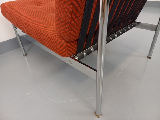 Image 1 of Fauteuil chauffeuse moderniste vintage en tissu et métal chromé des années 60 70