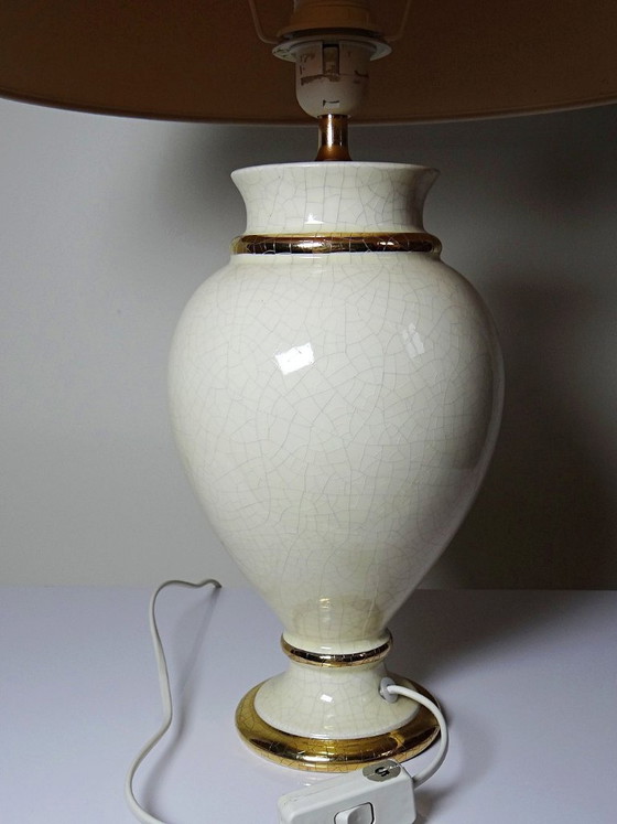 Image 1 of Crackle-glazed ivory and gold earthenware lamp, attributed to Le Dauphin, 1980s-90s