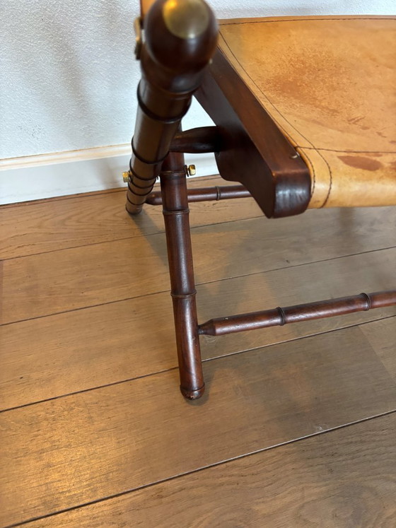 Image 1 of Silla de oficial - tapizada en madera y cuero - estilo campaña militar