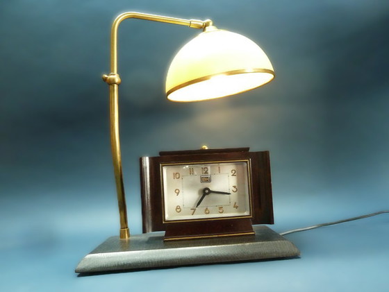 Image 1 of Art deco Bauhaus bakelieten bureaulamp met klok