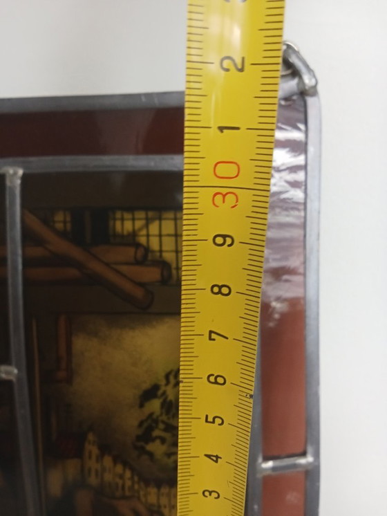 Image 1 of Antiek Glas in Lood Slagers Slachthuis Koeien