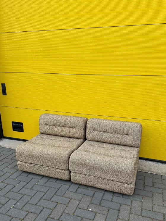Image 1 of Vintage modular sofa / sofa bed - beige-brown woven fabric