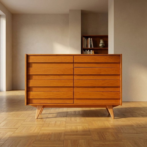 Tschechische Vintage-Kommode U-453 von Jiří Jiroutek, 1960er Jahre, Eichenfurnier, 110 × 45 × 77 cm (photo 2 of 10)