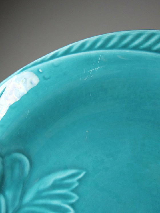 Image 1 of Set of 5 vintage turquoise earthenware fish plates from the 1960s-70s