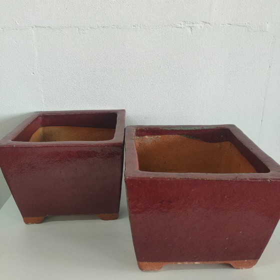 Image 1 of Ensemble de pots de fleurs vintage en céramique rouge Bordeaux
