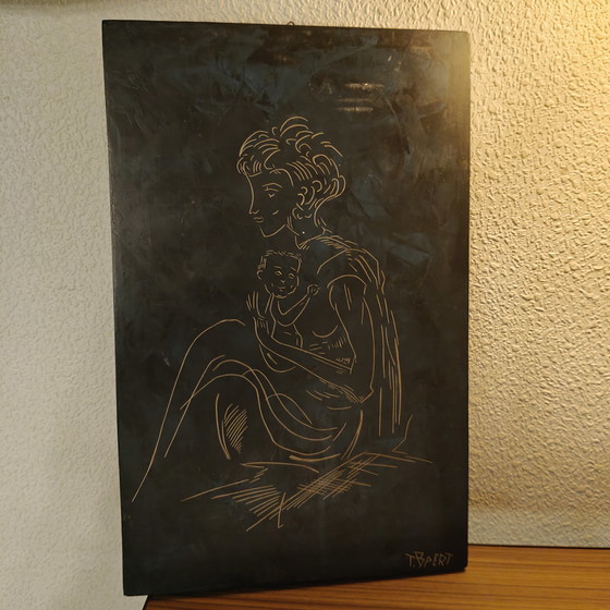 Image 1 of Vintage 1966 Madonna & Child Wall Panel – Signed T. Baert – Mid Century Religious Art