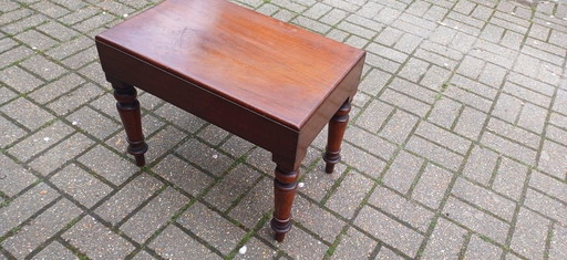 Antique mahogany baby bath stool Victorian lift off top nursery seat with molded recess, vintage mahogany stool
