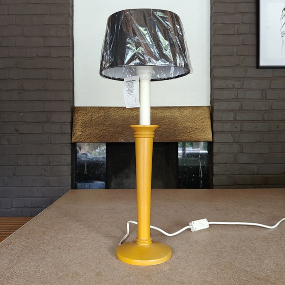 Image 1 of Vintage Wooden Table Lamp with New Lampshade | Scandinavian Modern | 53 cm