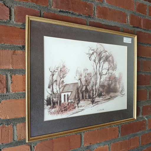 Laurens Janda pastel drawing – framed Belgian artwork