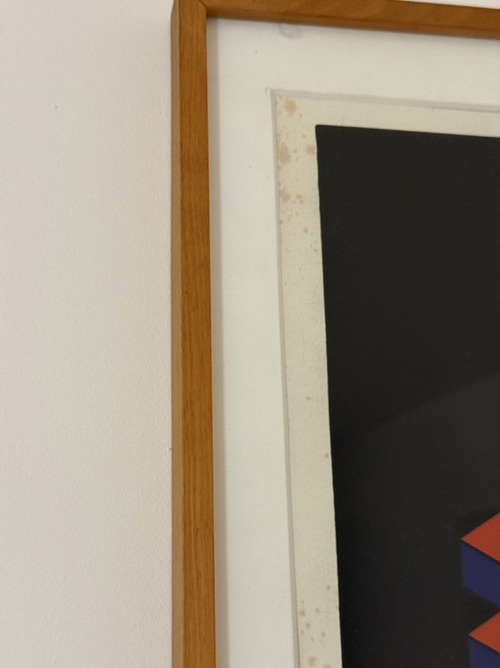 Numbered Space Age Kinetic Serigraph, Souloumiac, Vasarely style, Lithographs & prints, Paper, Wood, Orange (photo 8 of 11)