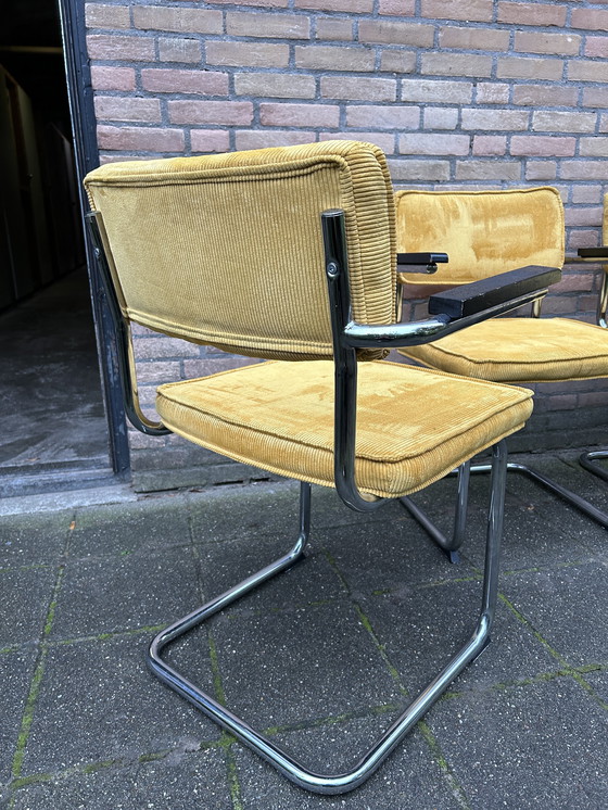 Image 1 of 4 Yellow Ribbed Fabric Chairs with Chrome Tubular Frame