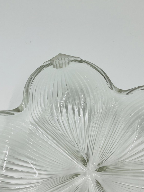 Image 1 of Art Deco molded glass dish with flower