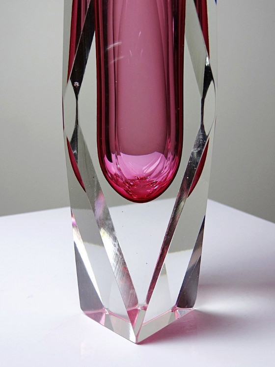 Image 1 of Sommerso faceted Murano vase in pink glass and crystal, 1950s-60s