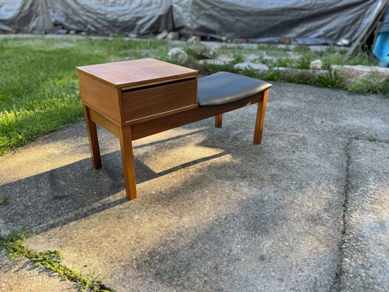 Vintage Teak Telephone Bench with Vinyl Seat, 1960s – Benches, Mid Century Modern (photo 5 of 10)