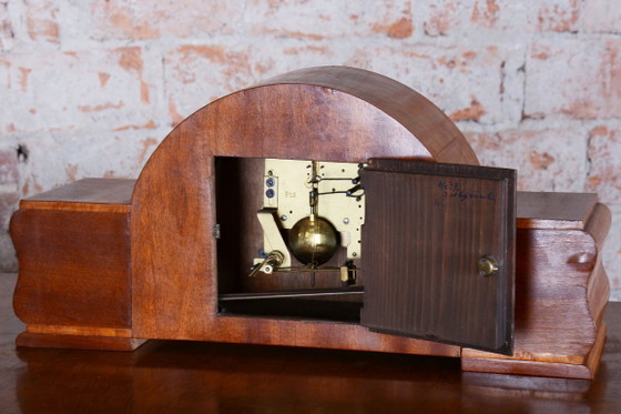 Restored Art Deco Table Clock, Made by UP Závody, Mahogany, Czech, 1920s – Glass, Wood (photo 13 of 17)