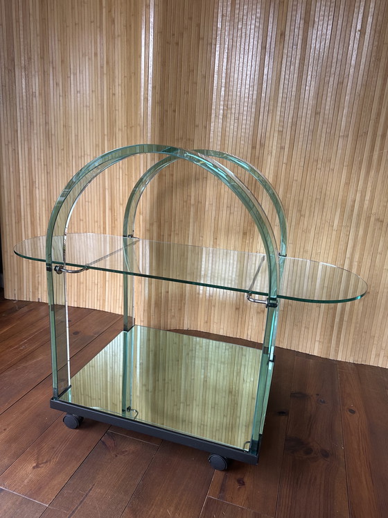 Image 1 of Gebogen groene glazen trolley van Fiam, Italië, jaren 80